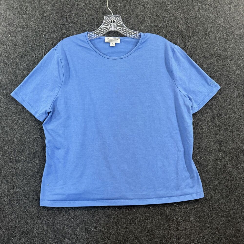 St. John Sport Shirt Women's Large Blue Stretch Basic Crew Neck Cotton Tee Top